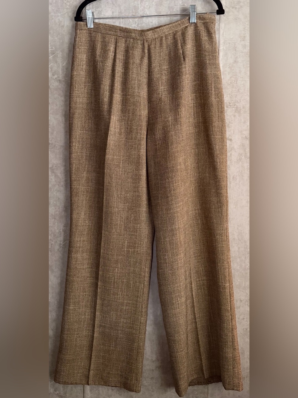 Le Suit Womens 2 Piece Pant Suit Sz 12 Brn Tweed Blazer WideLeg VTG Career Power - Picture 8 of 12
